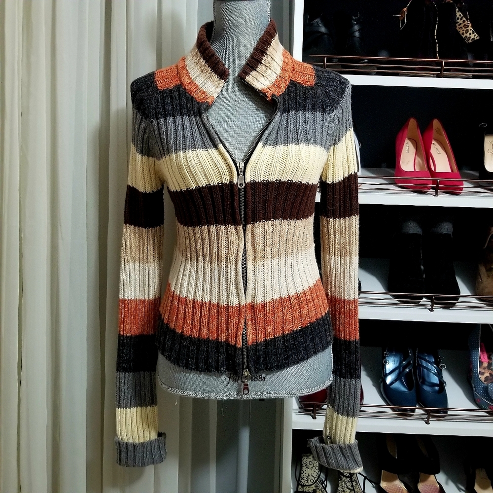 High Neck Cable Knit Zip Sweater